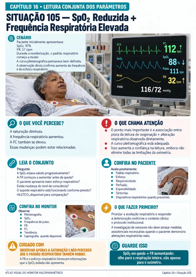 Página demonstrativa — Situação 105 — SpO₂ Reduzida + Frequência Respiratória Elevada